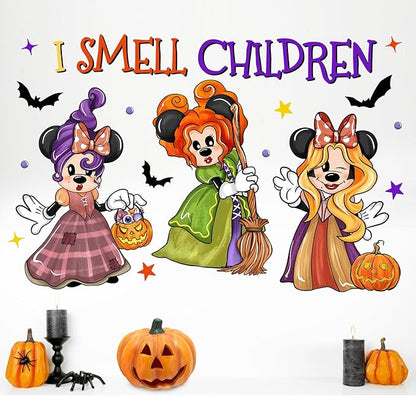 Mfault Halloween I Smell Children Wall Decals Stickers, Hocus Pocus Cartoon Mouse Sanderson Sisters Witches Decorations Bedroom Art, Jack O Lantern Pumpkin Bat Funny Holiday Home Kitchen Decor