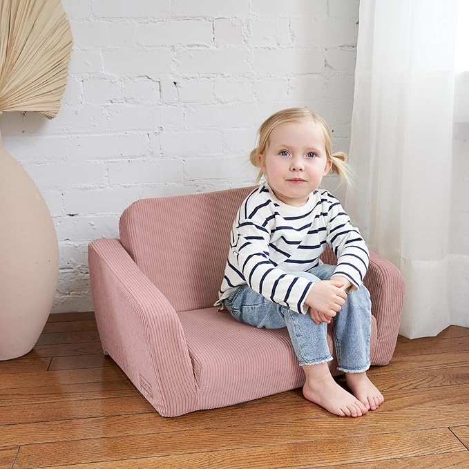 ZICOTO Comfy Kids Chair for Toddler - Stylish 2 in 1 Lounger Made of Memory Foam Easily Unfolds Into a Soft Baby Couch to Nap On - Modern Fold Out Sofa for The Little Ones