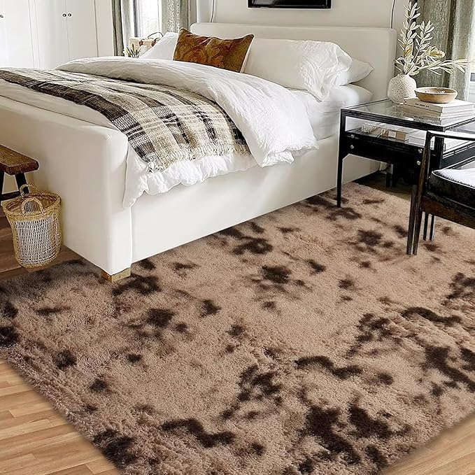 10x13 Feet Shag Area Rugs Large Shaggy Fluffy Bedroom Carpet Soft Plush Throw Rugs for Nursery Kids Room Extra Large Fuzzy Furry Rug for Gilrs Boys Room Living Room Decor,Tie Dye Brown