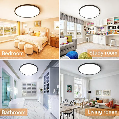 1PACK LED Flush Mount Ceiling Light Fixture, 3000K-4500K-6000K & 150W Equivalent Modern Kitchen Ceiling Lamp 36W 3600Lm 16 Inch Closet Round Surface for Bathroom Laundry Bedroom Hallway, Black