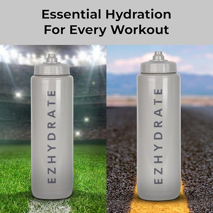 2 Pack Grey + Grey 32oz Squeeze Water Bottles - Sports Water Bottles For Football, Hockey - Reusable Squirt Bottle Set, BPA-Free, Perfect for Gym, Travel, Bike & Cycling Water Bottle