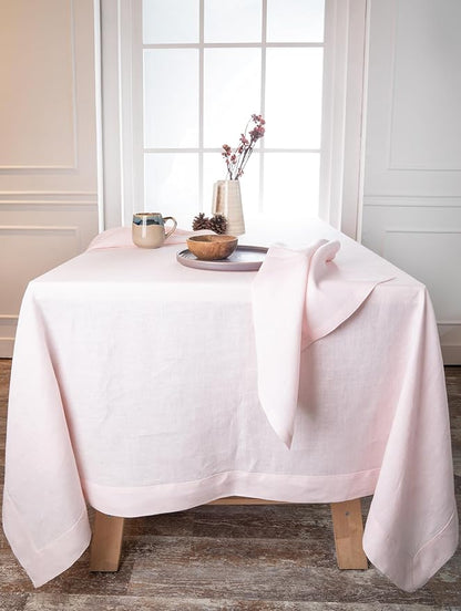 D'Moksha Homes Linen Tablecloth 60 x 132 Inch - 100% Pure Linen Pastel Pink Tablecloth - Machine Washable Dining Tablecloth for Rectangle Tables