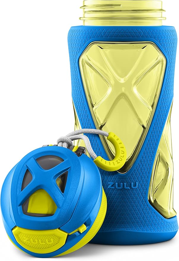 ZULU Torque 16oz Plastic Kids Water Bottle with Silicone Sleeve and Leak