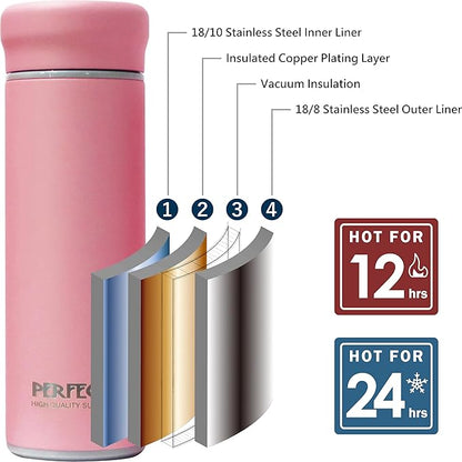 17 OZ 316 Stainless Steel Vacuum Insulated Water Bottle, Keep Cold and Hot, Seamless Cup Leak Proof And Wide Mouth, Pink