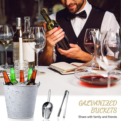 Zopeal 16 Pcs Galvanized Beer Bucket Metal Ice Buckets with Shovels and Tongs Large Steel Pail Tin with Handle for Party Wedding Wine Champagne Bar Kitchen Christmas Table Centerpieces (Vintage White)