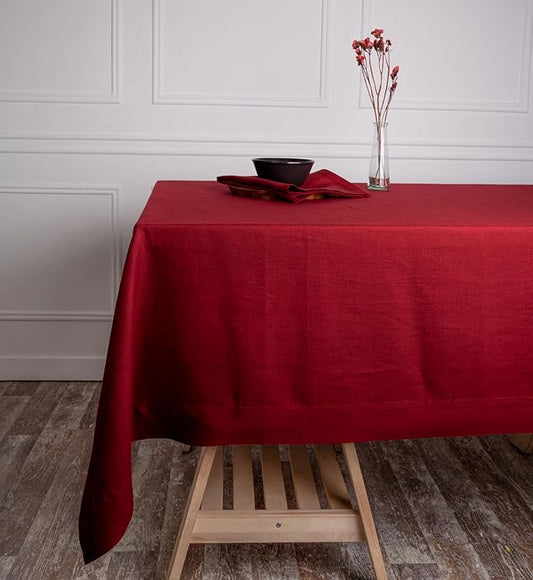 D'Moksha Homes Linen Tablecloth 60 x 60 Inch - 100% Pure Linen Red Tablecloth - Machine Washable Dining Table Throw - Red Tablecloth for Square Tables