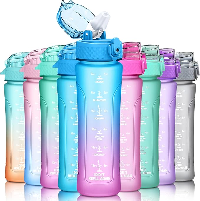 15oz Kids Sports Water Bottles for School with Straw Lid (Blue Purple)