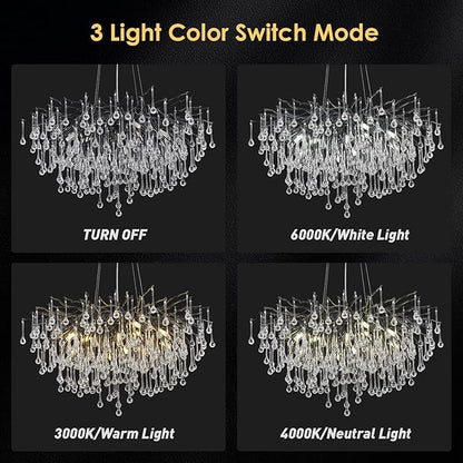 23.6in Black Crystal Chandelier, Modern Tree Branch Chandeliers for Dining Room, 8-Light Farmhouse Chandelier Ceiling Light Fixture for Living Room,Kitchen Island Foyer