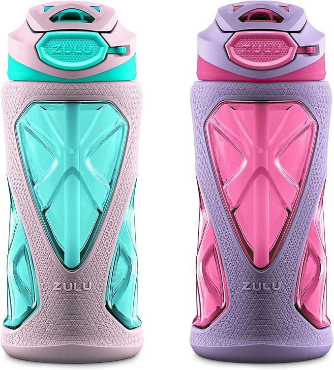 ZULU Torque 16oz Plastic Kids Water Bottle with Silicone Sleeve and Leak