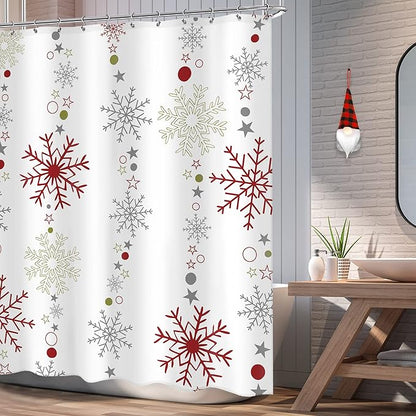 Christmas Shower Curtain 60Wx72L Inch Snowflake Winter Shower Curtain Bathroom Set Red Red Grey White Big Small Snowflakes Merry Xmas Holiday Kids Bath Curtain Bathtub Accessories Home Decor