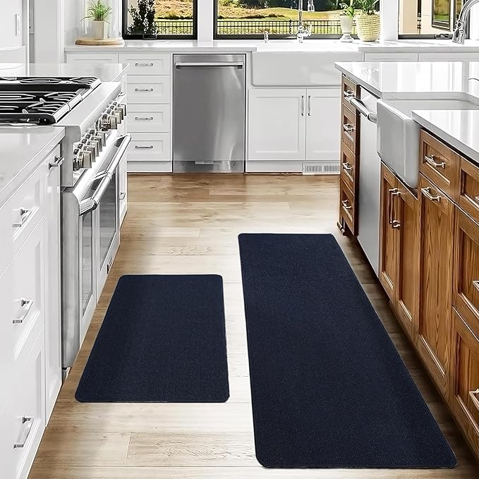 COSY HOMEER 20x30 Inch/20X48 Inch Kitchen Rug Mats Made of 100% Polypropylene Strip TPR Backing 2 Pieces Soft Kitchen Mat Specialized in Anti Slippery and Machine Washable,Navy