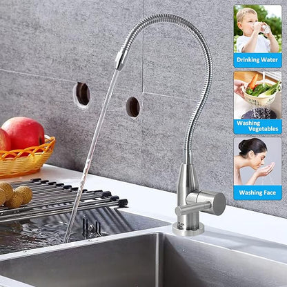 2024 SUS304 Stainless Steel Drinking Water Faucet with Flexible Gooseneck, Lead-Free Beverage Kitchen Water Filter Faucet Fits Most Water Purifier Filter Filtration Systems or Reverse Osmosis Units