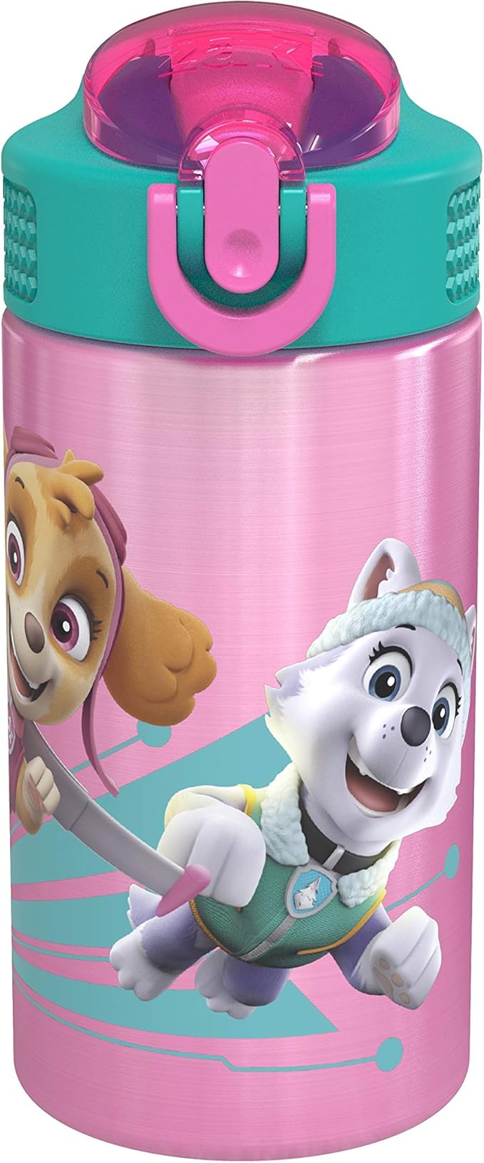 Zak Designs 18/8 Stainless Steel Kids Water Bottle with Flip-up Straw Locking Spout Cover, Durable Cup for Sports or Travel (15.5oz, Paw Patrol Skye),PWPT-S732