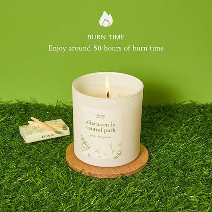 NYC Inspired Scented Candle: Afternoon in Central Park - Grass & Bergamot Scent, 9oz, 50 Hour Burn, Vegan Soy & Coconut Blend Candle for Home Decor, Gift for Women & Men