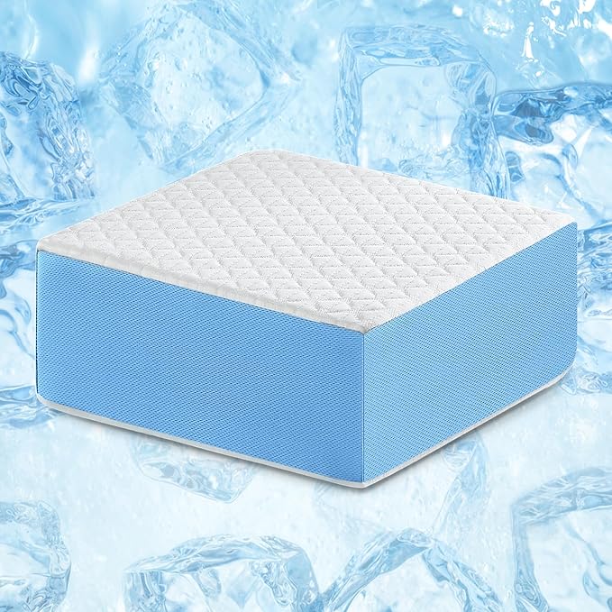 12"x12"x5" Cooling Cube Pillow for Side Sleepers, Square Memory Foam Side Sleeper Pillow Firm Soft Double-Sided Supportive Head Neck Shoulder for Pain Relief Cervical Pillow, White-Blue