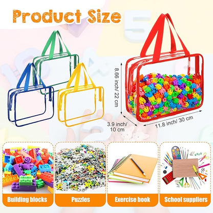 12 Pieces Large Toy Storage Bags with Zipper Clear PVC Organizing Bags Waterproof Zippered Toy Storage Organizer for Building Blocks Puzzle Stationery Kids Books Classroom(Fresh Colors)