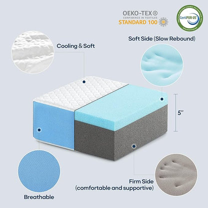 12"x12"x5" Cooling Cube Pillow for Side Sleepers, Square Memory Foam Side Sleeper Pillow Firm Soft Double-Sided Supportive Head Neck Shoulder for Pain Relief Cervical Pillow, White-Blue