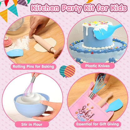 24 Pcs Kids Baking Supplies for Real Cooking Games Prize Party Favors, with Kitchen Utensil, Pot Holders, Spatula, Rolling Pin, Whisk for Kids Gifts, Baking Cooking Party (Medium)