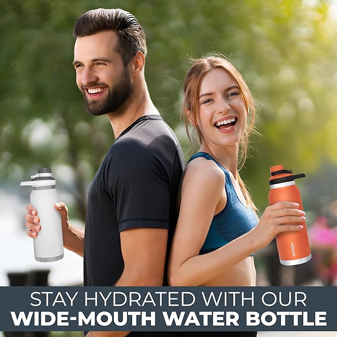 1 Liter Water Bottle Ideal for Gym Dishwasher Safe 34 oz Insulated Stainless Steel that Keeps Hot & Cold Wide Mouth NAVY ESCAPE