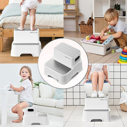 UNCLE WU Toddler Step Stool -Kids Step Stool for Bathroom Sink-Light Weight,Two Non-Slip for Toilet Potty Training, Kitchen, Bedroom & Livingroom (2 Pack)