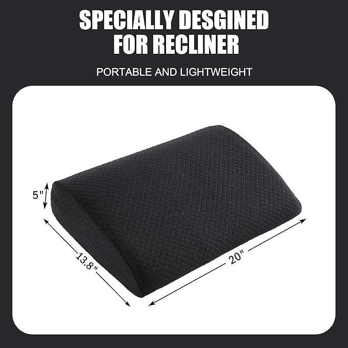 BALAPET Memory Foam Lumbar Support Pillow for Recliner Chair, Extra Large Back Support Cushion for Elderly, Supportive Lumbar Support Pillow, Thick Backrest for Home Reading, 20x14x5, Black