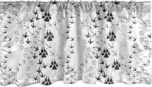 Ambesonne Animal Window Valance, Wildlife Nature Scene Organisms Footprint Patterns Bear Goose Ducks Birds, Curtain Valance for Kitchen Bedroom Decor with Rod Pocket, 54" X 18", Charcoal Grey