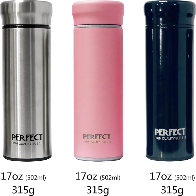 17 OZ 316 Stainless Steel Vacuum Insulated Water Bottle, Keep Cold and Hot, Seamless Cup Leak Proof And Wide Mouth, Pink