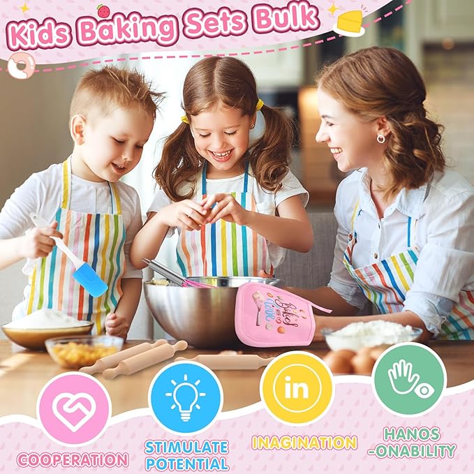 48 Pcs Kids Baking Supplies for Real Cooking Games Prize Party Favors, with Kitchen Utensil, Pot Holders, Spatula, Rolling Pin, Whisk for Kids Gifts, Baking Cooking Party (Small)