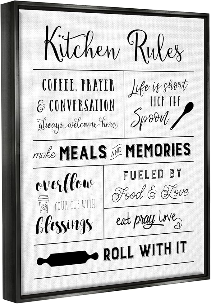 Stupell Industries Minimal Kitchen Rules Chart Framed Floater Canvas Wall Art by Amanda Murray