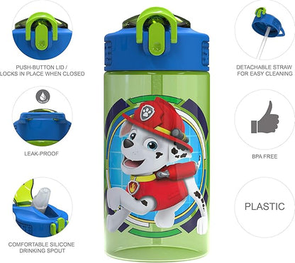 Zak Designs Paw Patrol Kids Spout Cover and Built-in Carrying Loop Made of Plastic, Leak-Proof Water Bottle Design (Rocky, Rubble & Chase, 16 oz, BPA-Free)