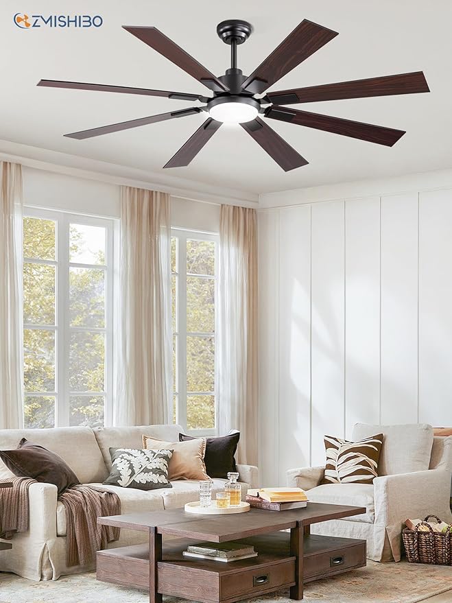 62 inch Large Ceiling Fans with Lights and Remote, Indoor/Outdoor Black Modern Ceiling Fan for Kitchen Living Room Patio, 6 Speed Reversible Quiet DC Motor, 3 CCT, Dual Finish 8 Blades