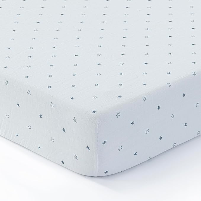 100% Cotton Muslin crib sheets for Boys and Toddler, Soft and Breathable, crib sheets girl Snug Fit, Machine Washable, Multiple Colors, Stars Muslin Size 28"x52"x9"