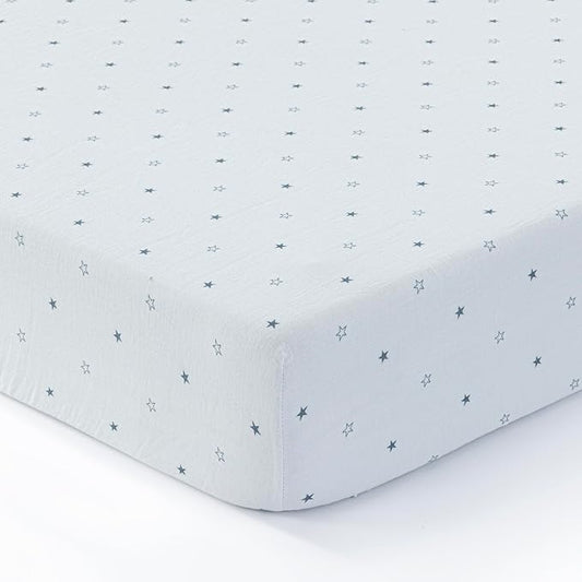 100% Cotton Muslin crib sheets for Boys and Toddler, Soft and Breathable, crib sheets girl Snug Fit, Machine Washable, Multiple Colors, Stars Muslin Size 28"x52"x9"