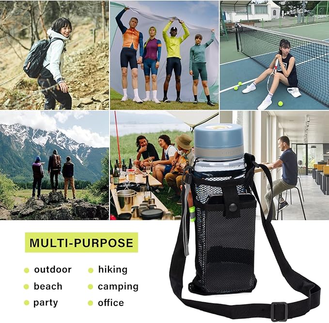 2 Pack Portable Water Bottle Bag with Adjustable Shoulder Strap - Foldable Lightweight Beach Water Bottle Sling Bag for Sports Gym Hiking Camping Walking