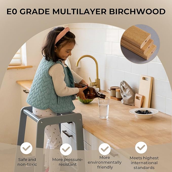 Toddler Standing Tower Wooden Toddler Stool for Kitchen Adjustable Toddler Tower, Winner 2023 of Contemporary Good Design, Montessori Kitchen Tools