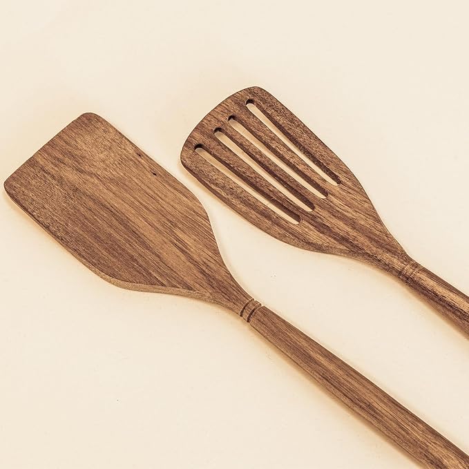 2pc Solid Acacia Wood Spatulas Kitchen Utensils Set Cooking Baking Home Essentials, 12.5 Inch