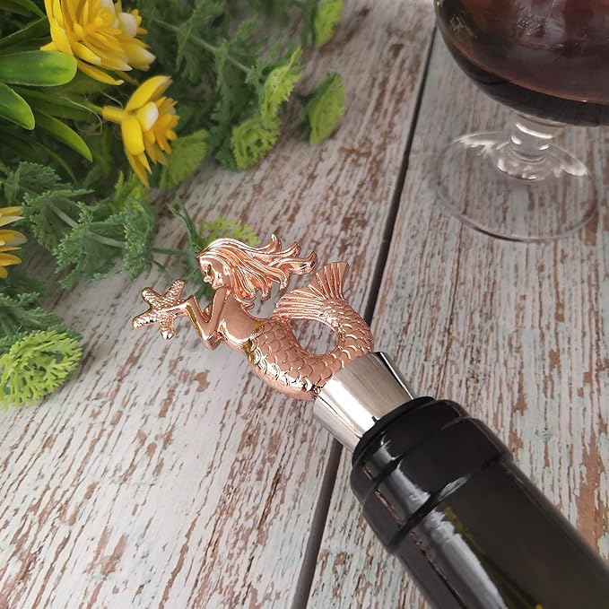 Mermaid Wine Bottle Stopper, Reusable Zinc-Alloy Storage wine Stoppers ，Beautiful Home Decoration wine Gift for Women -Mermaid Gifts Hostess