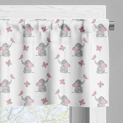 Ambesonne Animal Cartoon Valance & Tier Curtain 3 pcs Set, Playing Butterflies Design Pattern, Window Treatments for Kitchen Room Decor, 55" x 36", Grey Pink