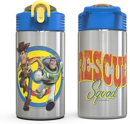 Zak Designs Toy Story 4 Buzz & Woody 15.5 ounce Water Bottle, Non-BPA with One Hand Operation Action Lid and Built-in Carrying Loop, with Straw is Perfect for Kids