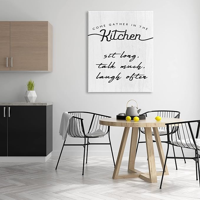 Stupell Industries Kitchen Gathering Sign Minimal Sit Talk Laugh Phrase, Designed by Daphne Polselli Canvas Wall Art, 36 x 48, Off- White