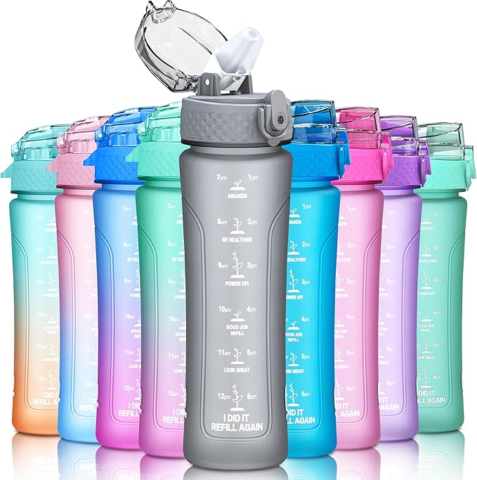 15oz Kids Sports Water Bottles for School with Straw Lid (Grey)