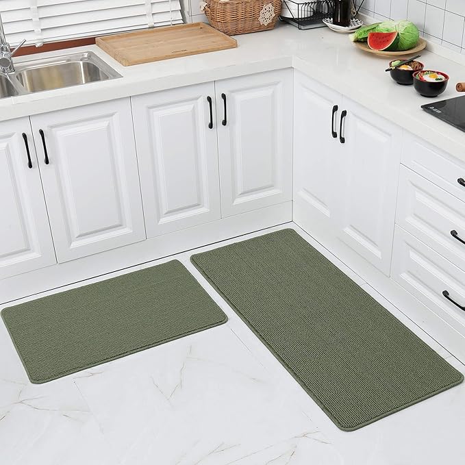 COSY HOMEER 20x30 Inch/20X48 Inch Kitchen Rug Mats Made of 100% Polypropylene Strip TPR Backing 2 Pieces Soft Kitchen Mat Specialized in Anti Slippery and Machine Washable,Green