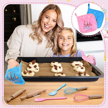 24 Pcs Kids Baking Supplies for Real Cooking Games Prize Party Favors, with Kitchen Utensil, Pot Holders, Spatula, Rolling Pin, Whisk for Kids Gifts, Baking Cooking Party (Medium)