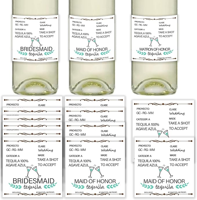 16 Pcs Bridesmaid Proposal Gift Wine Bottle Labels, Tequila Self Adhesive Labels, Bridal Party Groomsman Wine Stickers Bride Tribe Label, Maid of Honor Gift for Friend, 1.75'' x 1.75'' (Green)