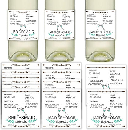 16 Pcs Bridesmaid Proposal Gift Wine Bottle Labels, Tequila Self Adhesive Labels, Bridal Party Groomsman Wine Stickers Bride Tribe Label, Maid of Honor Gift for Friend, 1.75'' x 1.75'' (Green)