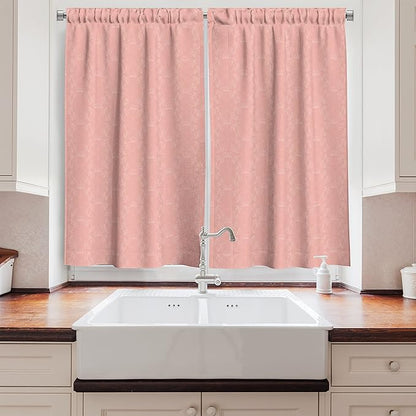 Ambesonne Peach Long Kitchen Curtains, Soft Colored Background with Crowns and Floral Abstract Motifs with Faded Look Monochrome, Two Panels Drapes with Rod Pocket Room Decor, 55" x 45", Coral