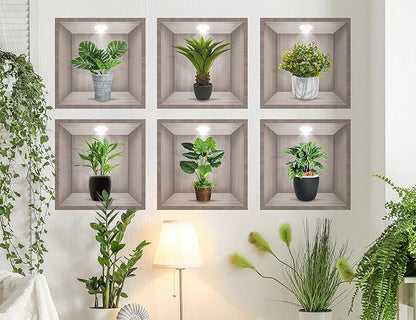 6PCS Creative 3D Green Plants Wall Decals Tropical Plant Potted Wall Sticker Nature Vinyl DIY Removable Peel and Stick Wallpaper for Womens Kids Bedroom Kitchen Background Nursery Office Decor 39091AB