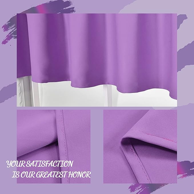 2 Panels Light Purple Valance for Windows 42x18 Inch Solid Thermal Insulated Blackout Rod Pocket Kitchen Short Curtain Toppers Valance for Living Room, Lilac Lavender