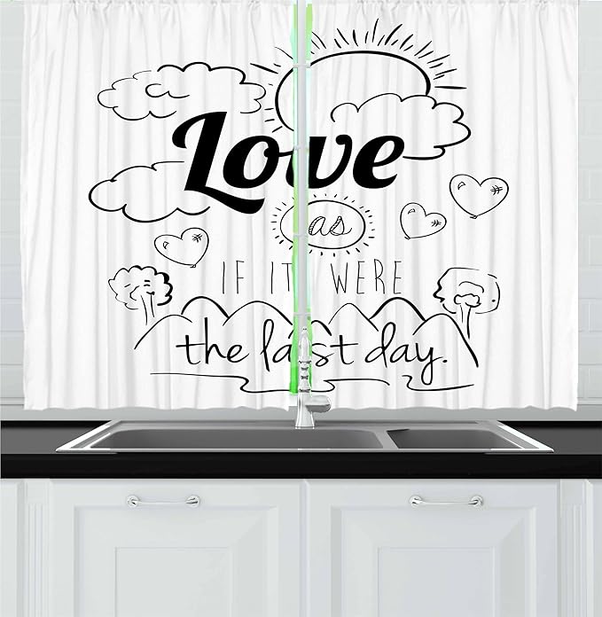 Ambesonne Inspirational Kitchen Curtains, Encouraging Words Design Optimistic Philosophy Motivational Life Message, Window Drapes 2 Panel Set for Kitchen Cafe Decor, 55" x 36", Black Eggshell