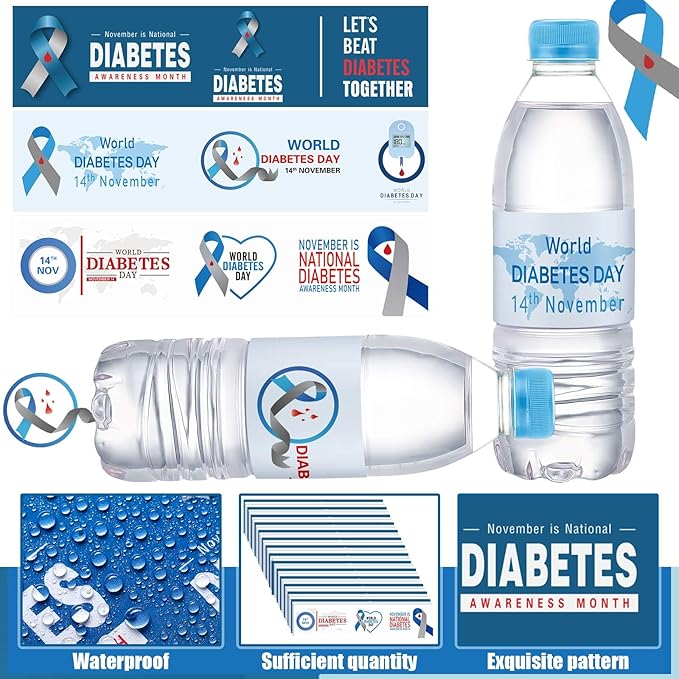 120 Pcs Diabetes Awareness Month Decorations Water Bottle Labels 8.6" x 2" Type 1 Diabetes Awareness Month Water Bottle Stickers for Diabetes Awareness